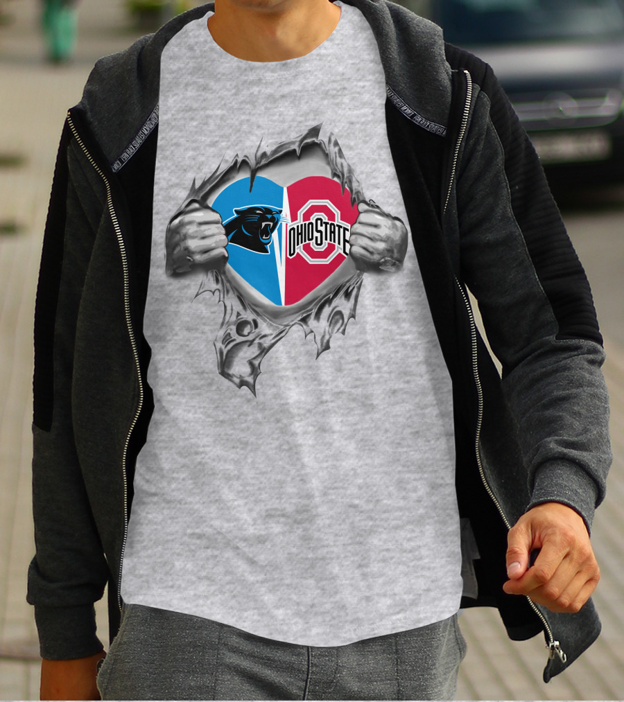 Panthers Ohio State Heart Logo With Ripped Hands T-Shirt