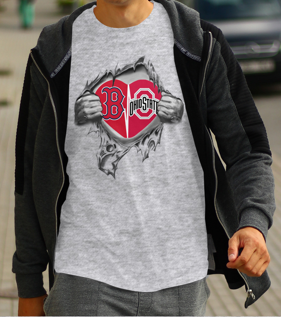 Boston Red Sox Ohio State Buckeyes Heart Logo Tear T-Shirt