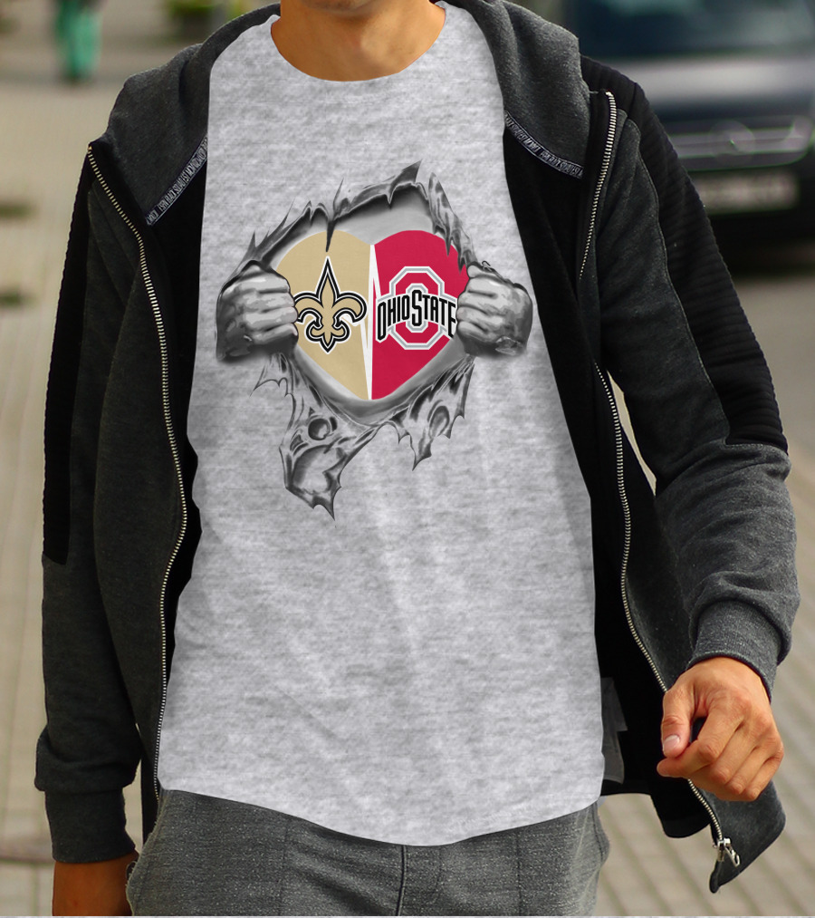 Saints Ohio State Heart Torn Fabric T-Shirt