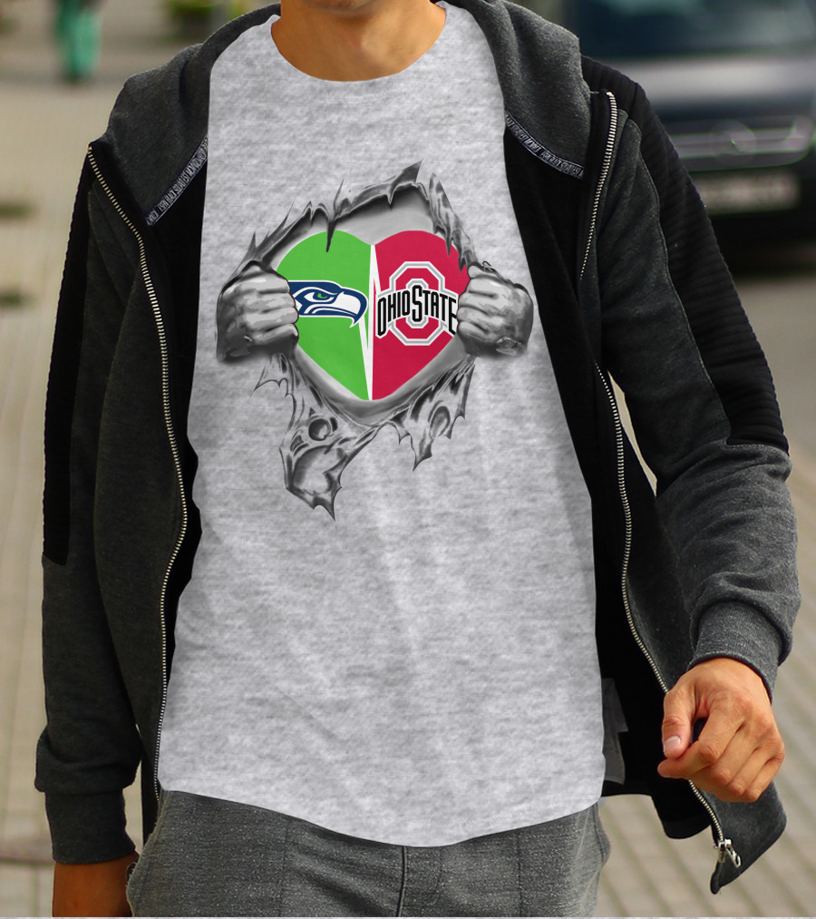 Seahawks Ohio State Split Heart Logo In Hand Tear T-Shirt
