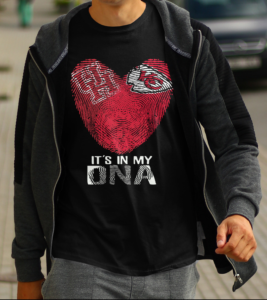 Houston Cougars Kansas City Chiefs Heart Shaped Fingerprint It's In My DNA T-Shirt
