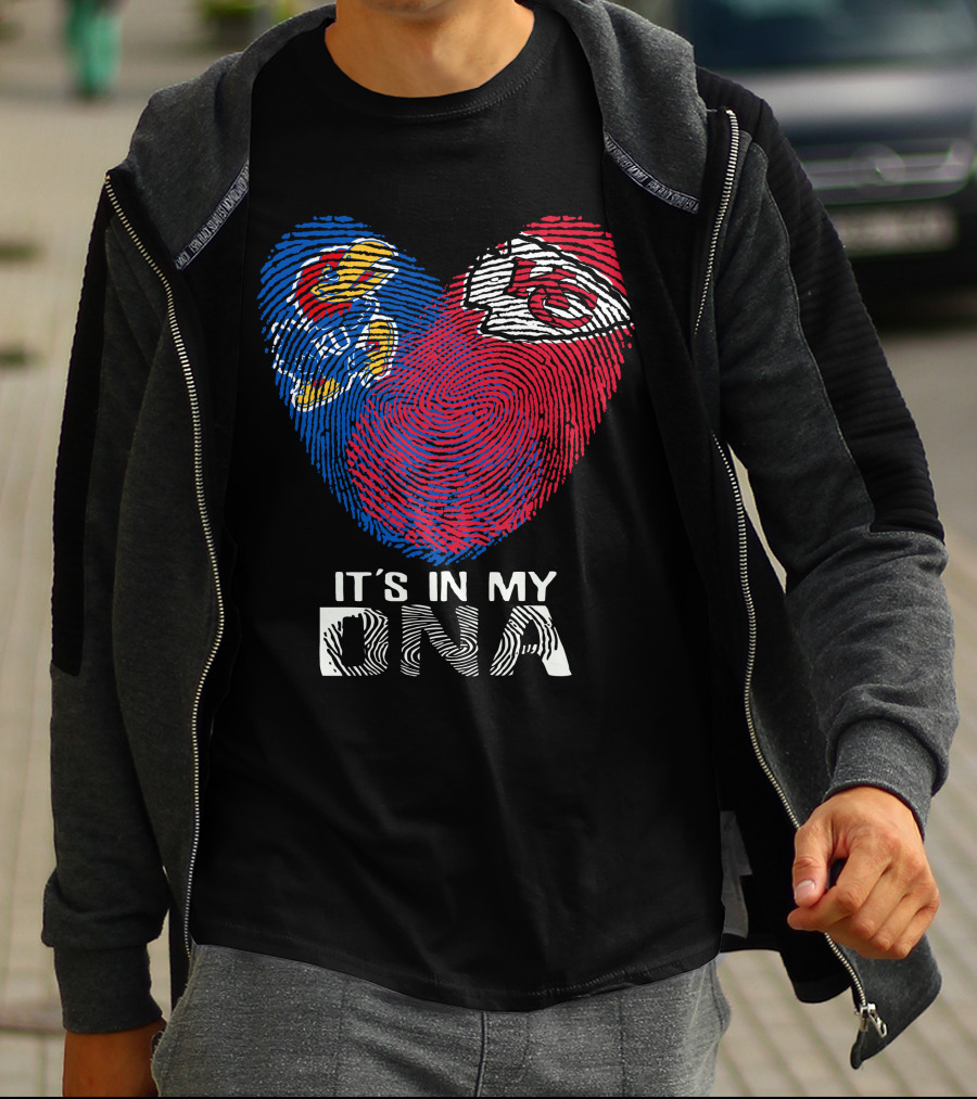 Kansas Jayhawks Chiefs It's In My DNA Fingerprint Heart T-Shirt