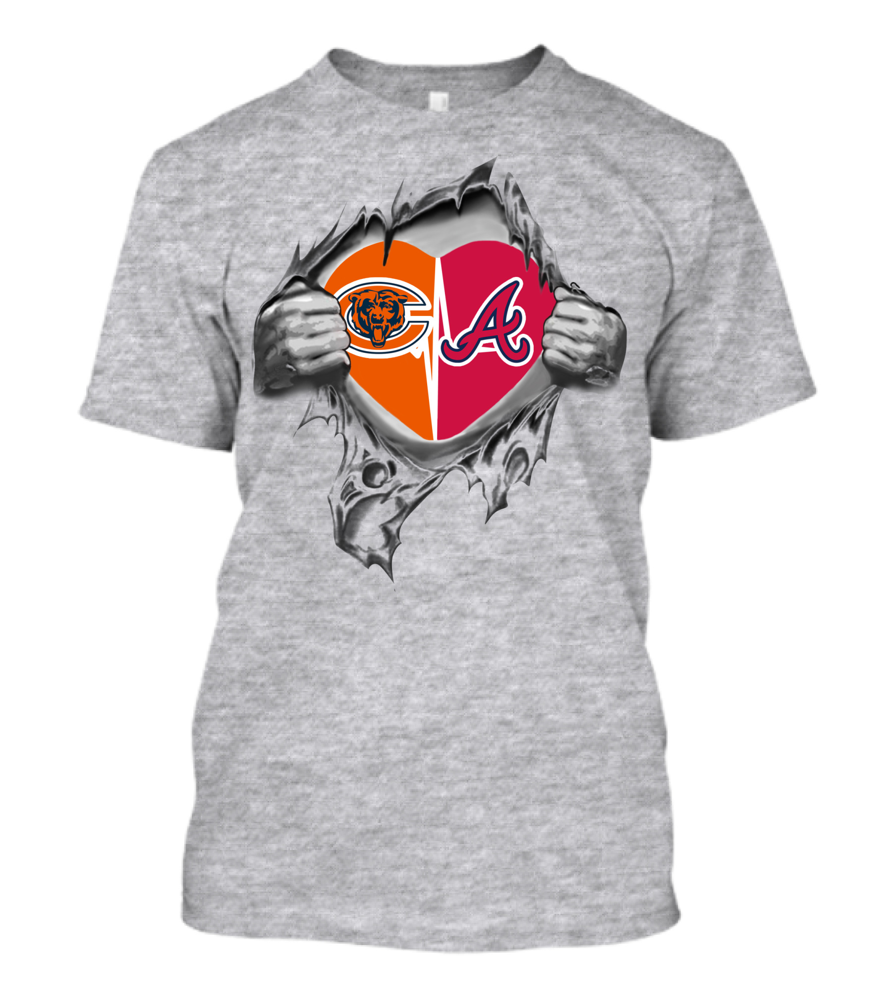 Bears Bravens Heart With Chicago Bears And Atlanta Braves T-Shirt
