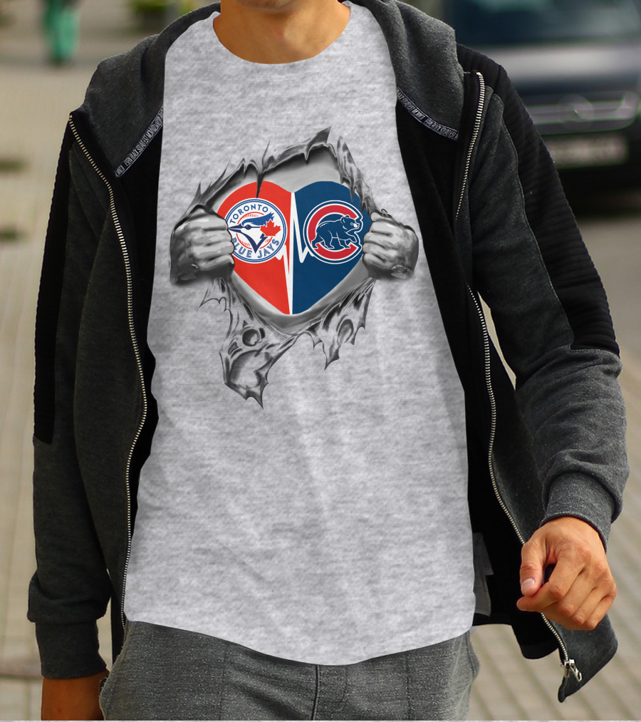Toronto Blue Jays Chicago Cubs Heart Inside Tearing Hands Logos T-Shirt