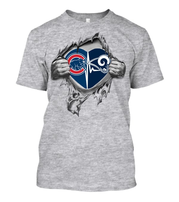Cubs Rams Heart Torn Reveal With Team Logos T-Shirt