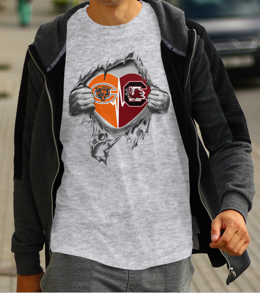 Bears Gamecocks Heart Rip Claw Tear Fan T-Shirt