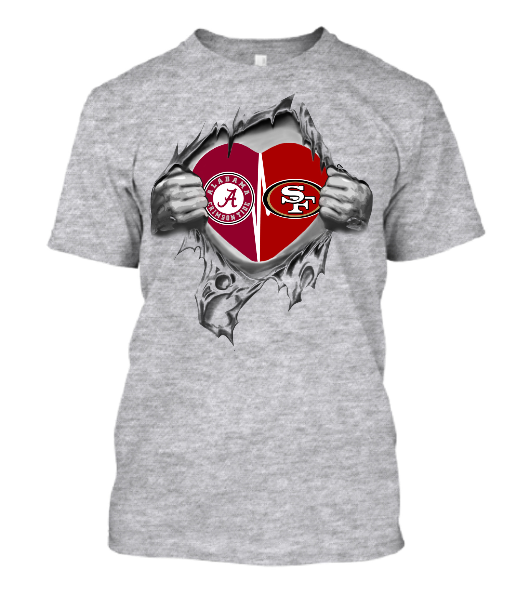 Alabama Crimson Tide San Francisco 49ers Heart Logo Fusion T-Shirt