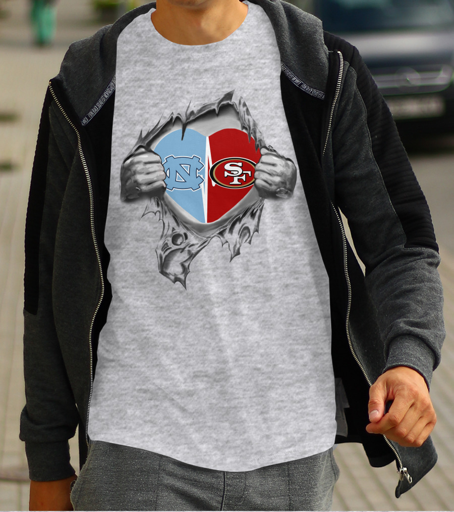 San Francisco 49ers And North Carolina Tar Heels Heart T-Shirt