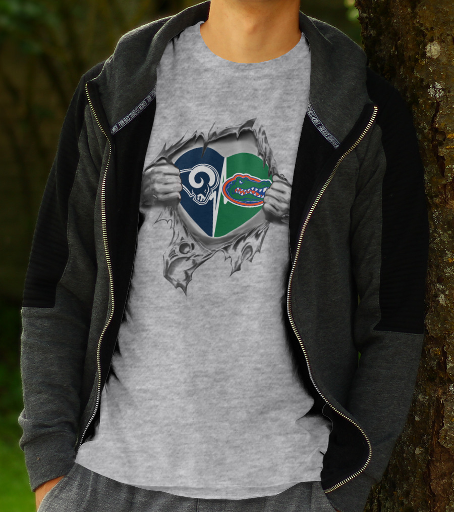 Rams Gators Heart With Torn Steel T-Shirt