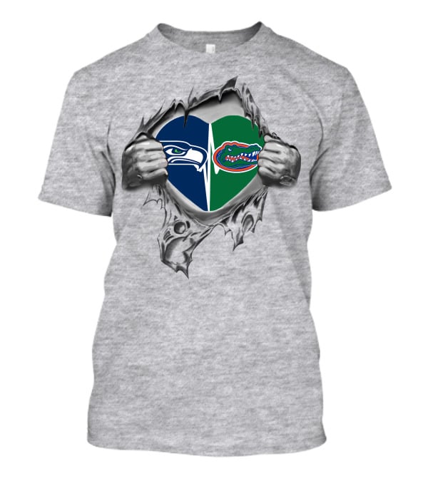 Seahawks Gators Heart Emblem With Torn Hands T-Shirt