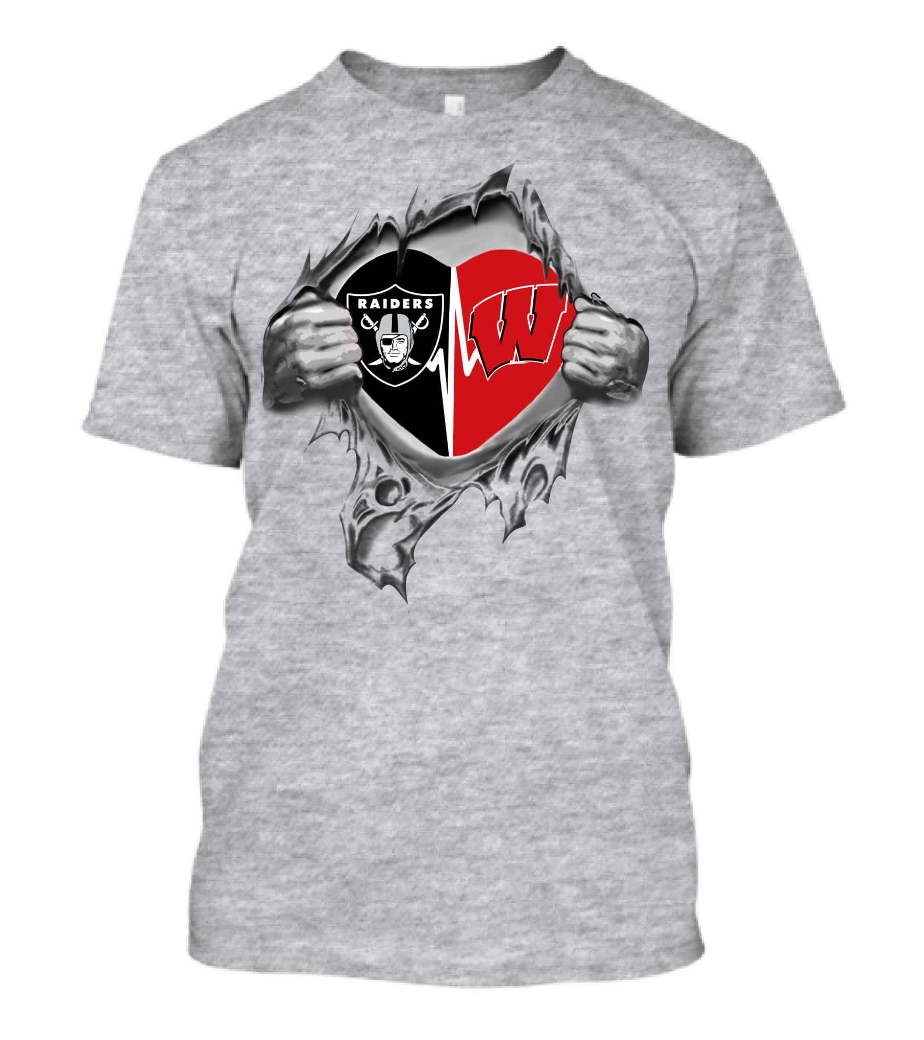 Raiders Badgers Heartbeat Split Heart T-Shirt