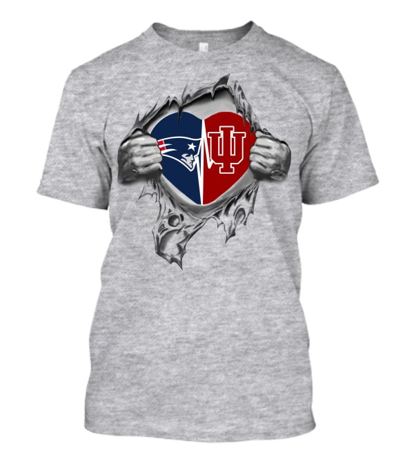 Patriots Hoosiers Heart In Split Design With Torn Effect T-Shirt