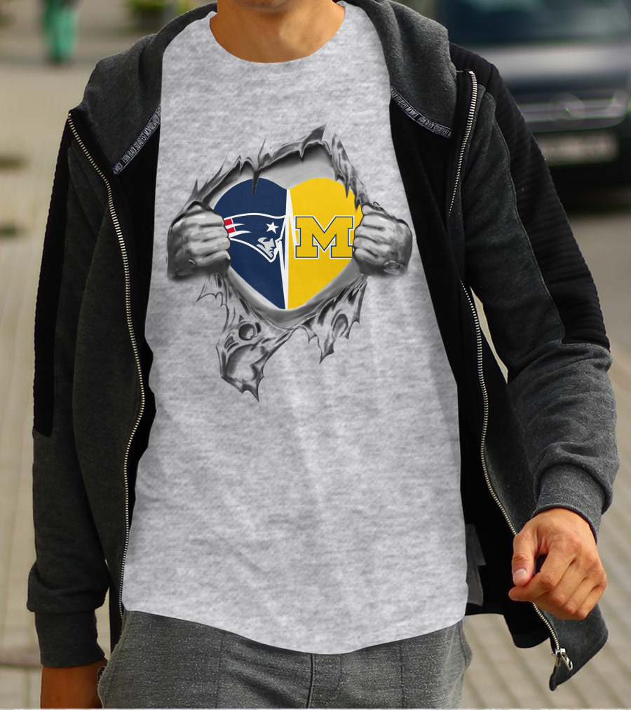 Patriots Michigan Heart Design Football Fan T-Shirt