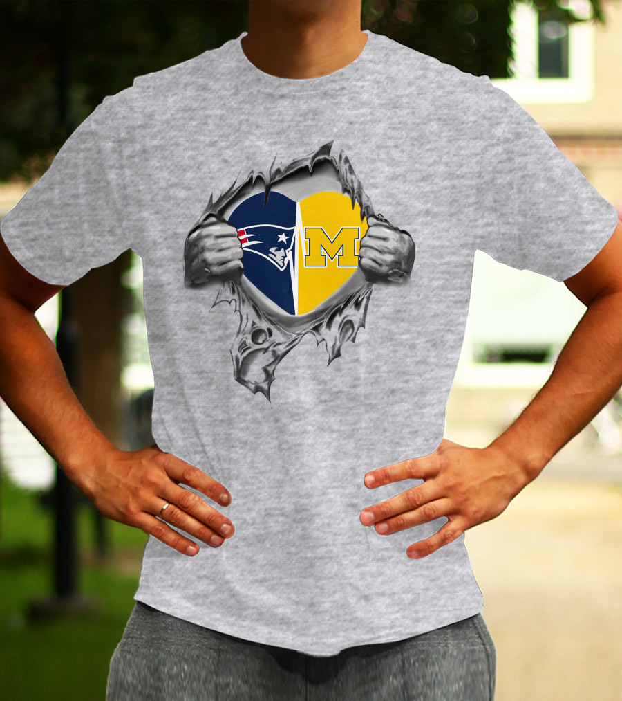 Patriots Michigan Heart Design Football Fan T-Shirt