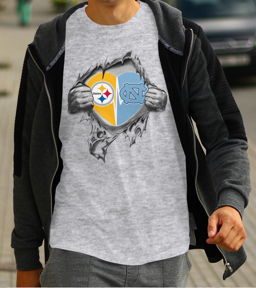 Steelers Tar Heels Heart Rip Iconic Team Fusion T-Shirt