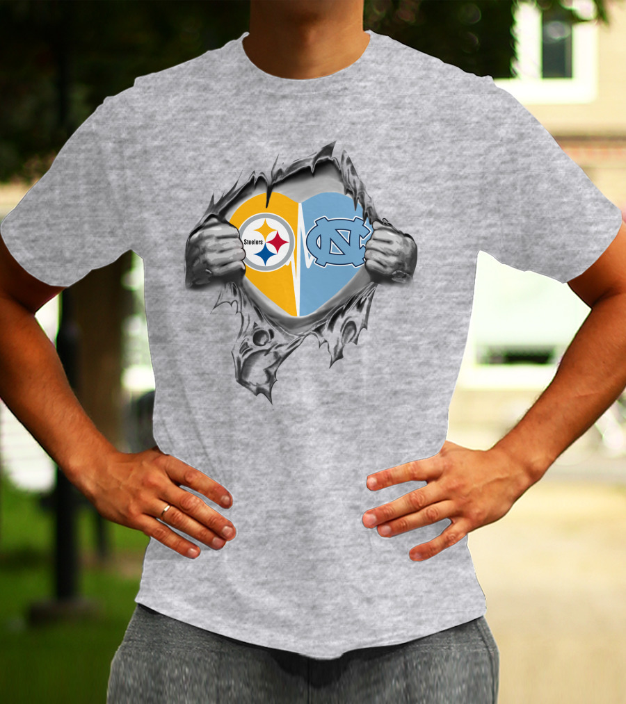 Steelers Tar Heels Heart Rip Iconic Team Fusion T-Shirt
