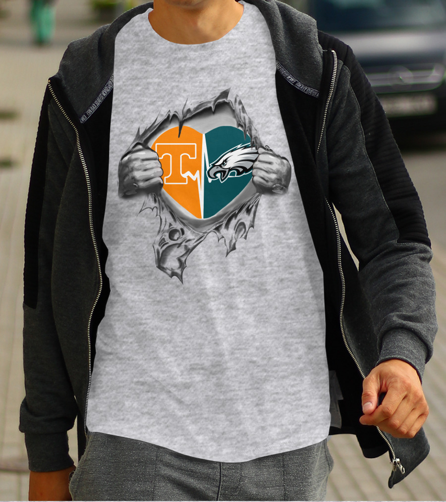 Tennessee Volunteers Philadelphia Eagles Heart Emblem T-Shirt