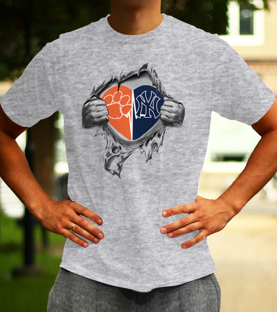 Clemson Tigers Yankees Heart Logo Fusion T-Shirt
