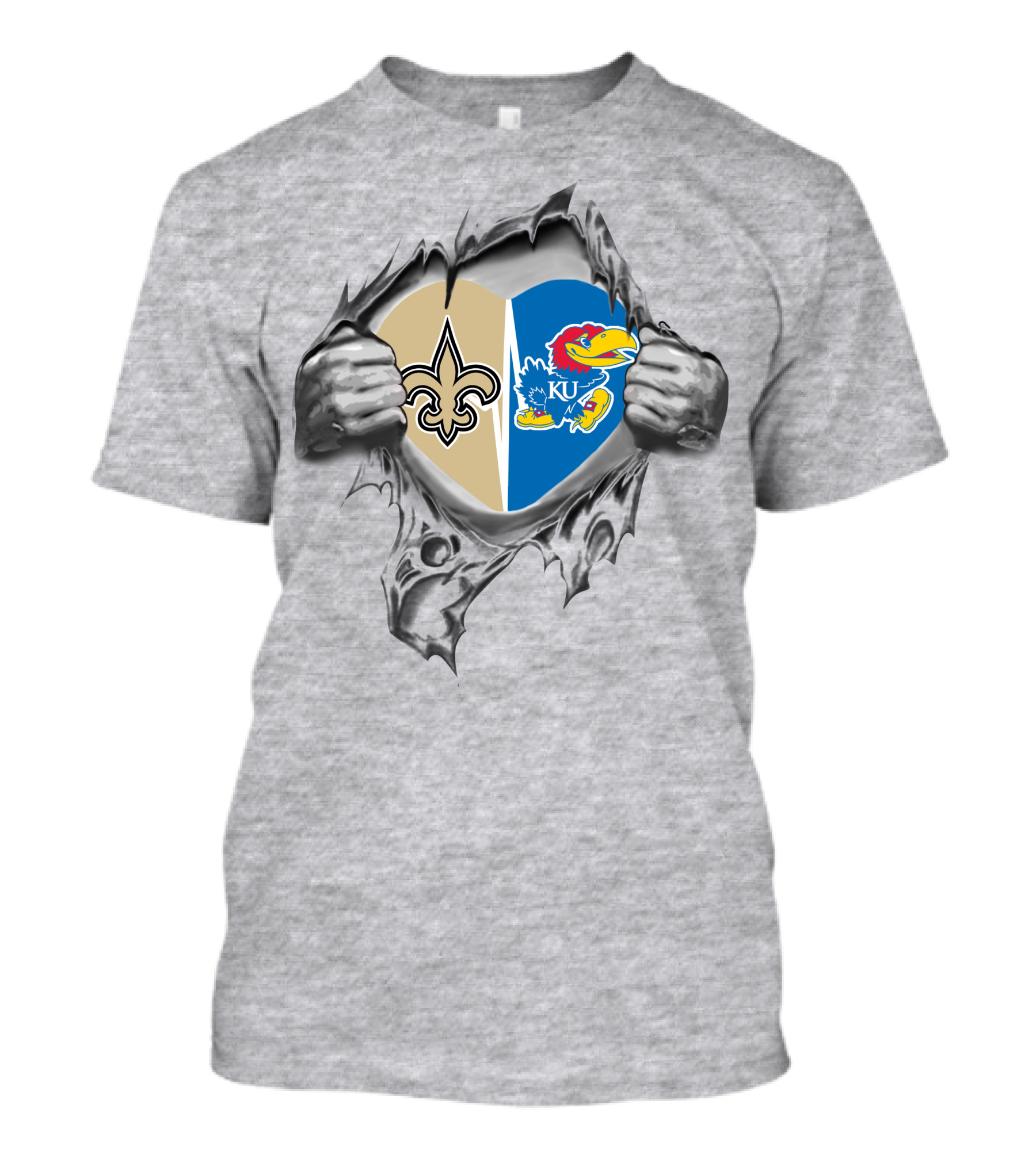 Saints Kansas Jayhawks Heart Together Inside Ripped T-Shirt