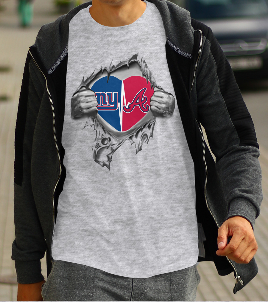 New York Giants Atlanta Braves Heartbeat Connection T-Shirt