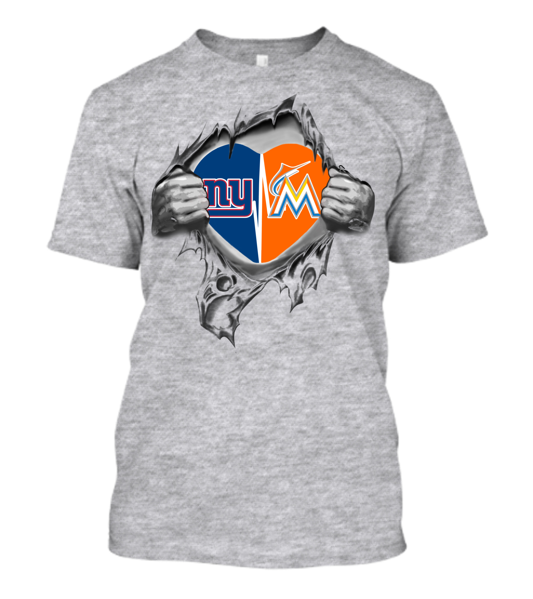 Giants Marlins Heart Split NY SF Miami Logo Inside T-Shirt