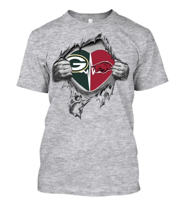 Green Bay Packers Arkansas Razorbacks Heart T-Shirt