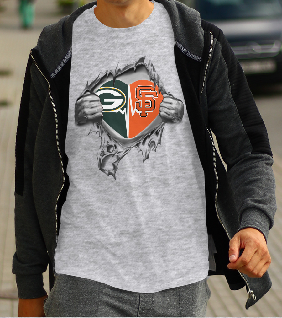 Green Bay Packers San Francisco Giants Heartbeat T-Shirt