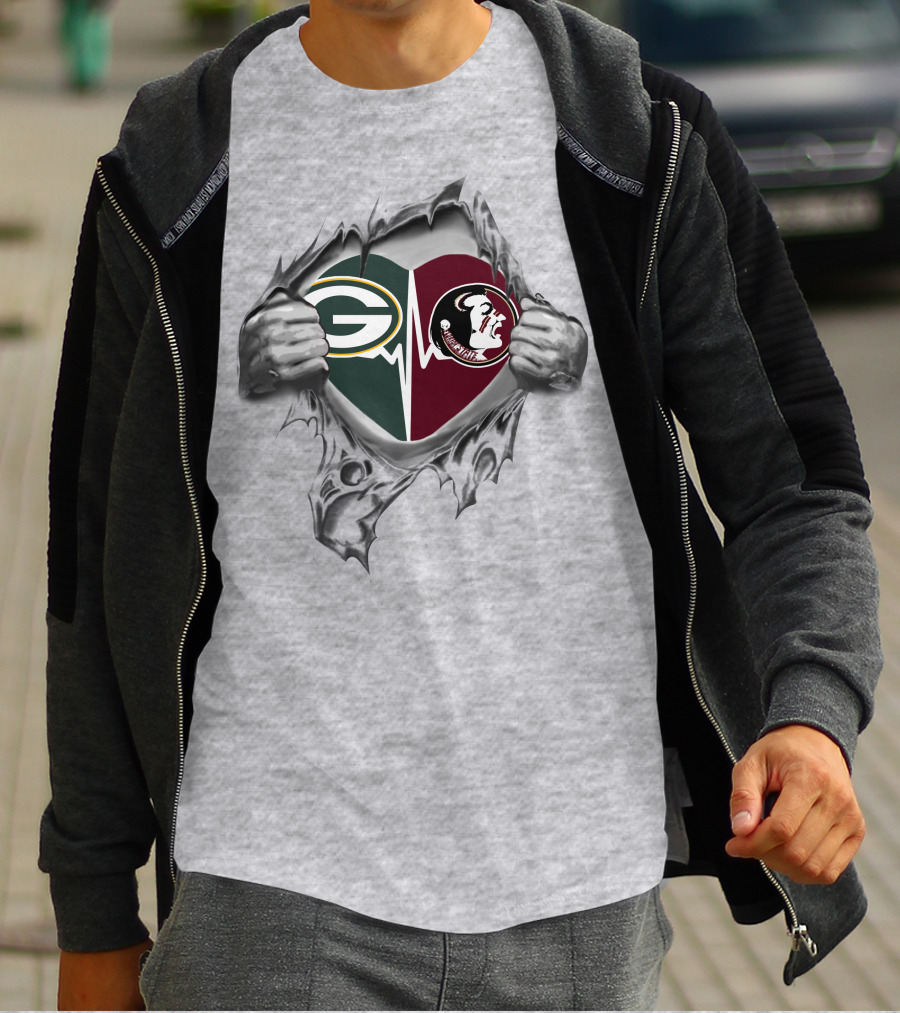 Green Bay Packers Florida State Seminoles Heartbeat T-Shirt