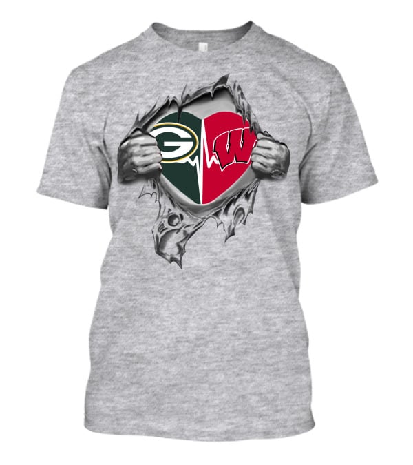 Green Bay Packers Wisconsin Badgers Heartbeat Fusion T-Shirt