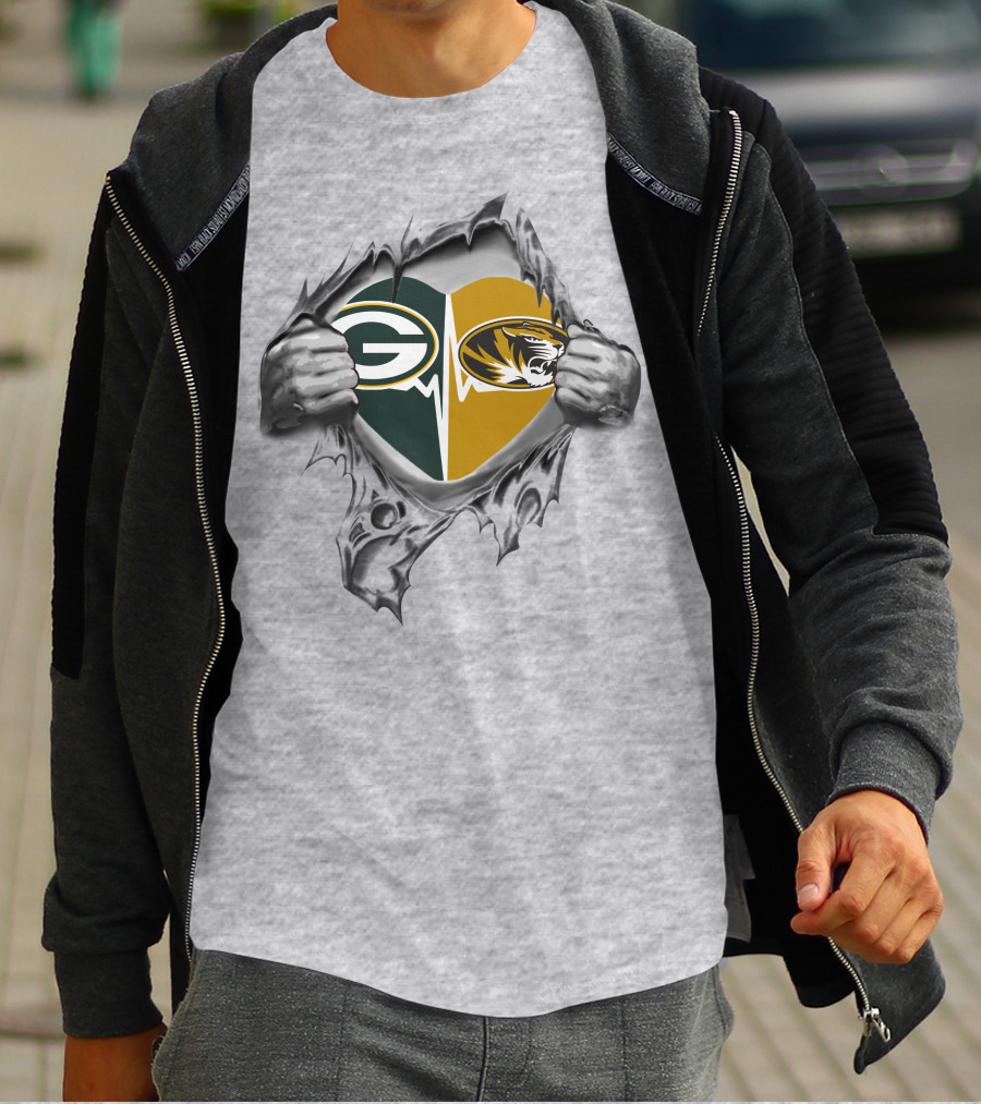 Green Bay Packers Missouri Tigers Heart T-Shirt