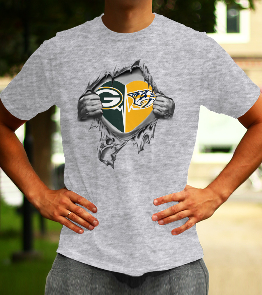 Green Bay Packers Nashville Predators Heart T-Shirt