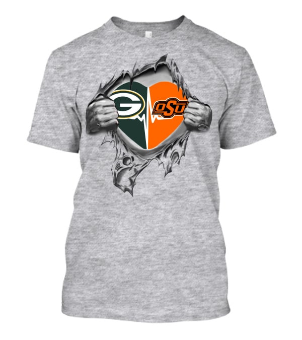 Green Bay Packers OSU Heart Logo Fusion T-Shirt