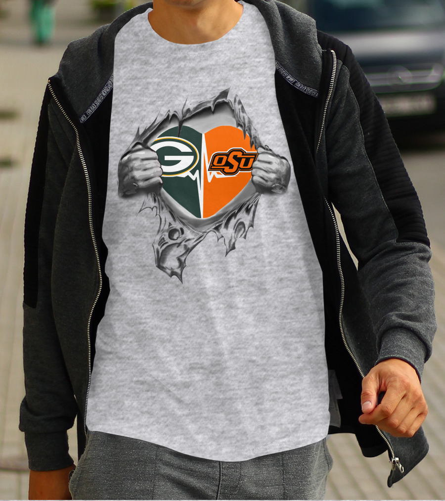 Green Bay Packers OSU Heart Logo Fusion T-Shirt