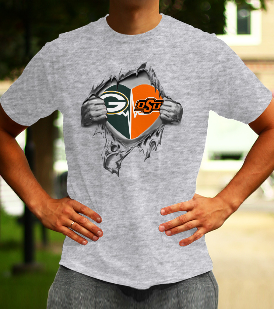 Green Bay Packers OSU Heart Logo Fusion T-Shirt