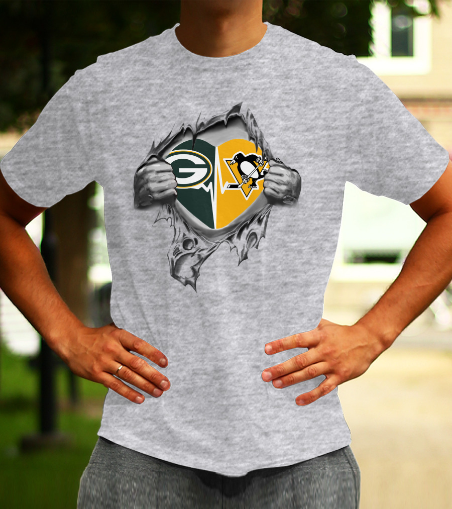 Green Bay Packers Pittsburgh Penguins Heartbeat Fusion T-Shirt