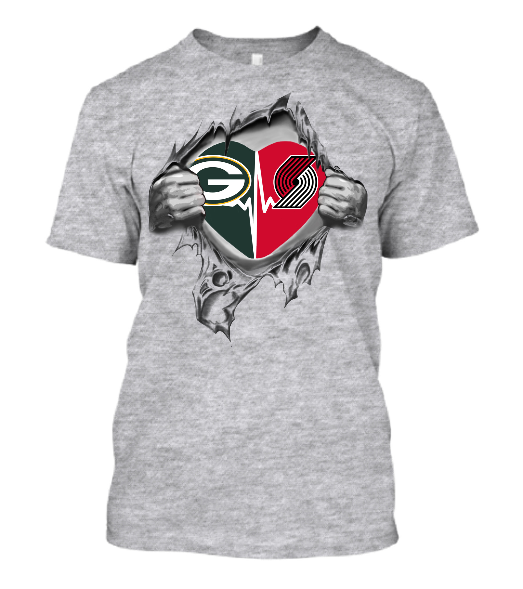 Green Bay Packers Portland Trail Blazers Heartbeat Rip Fan T-Shirt