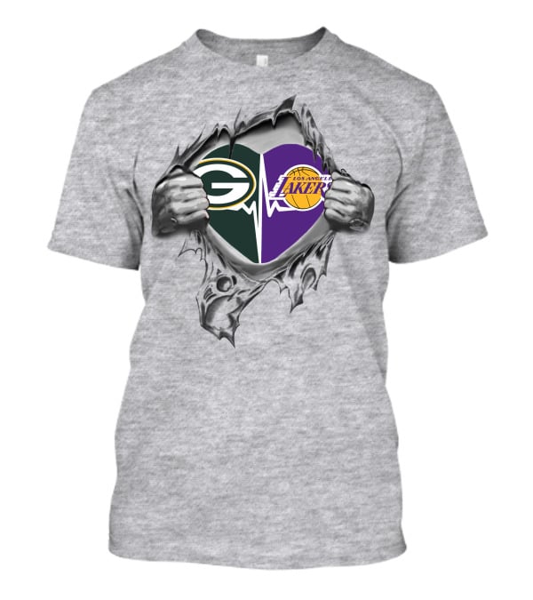 Green Bay Packers Los Angeles Lakers Heart Split Fan Pride T-Shirt
