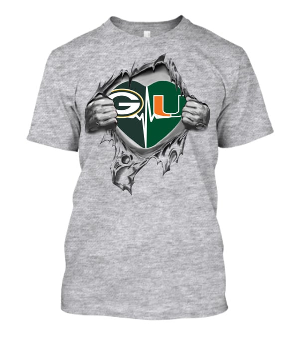 Green Bay Packers Miami Hurricanes Heartbeat T-Shirt