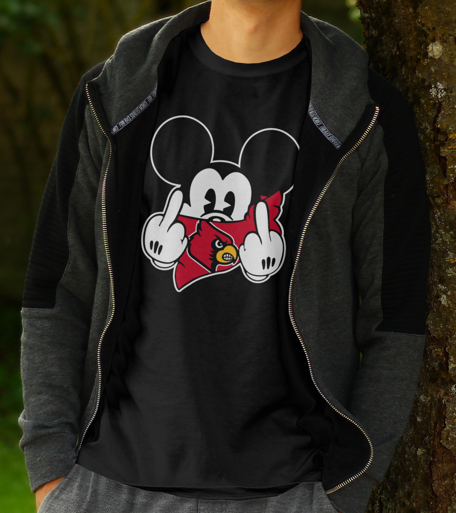 Louisville Cardinals Mickey Mouse Middle Finger T-Shirt
