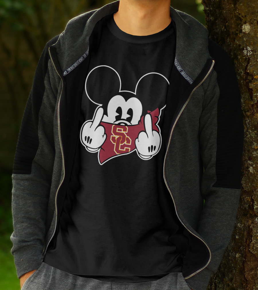 Usc Trojans Mickey Mouse Middle Finger Gesture T-Shirt