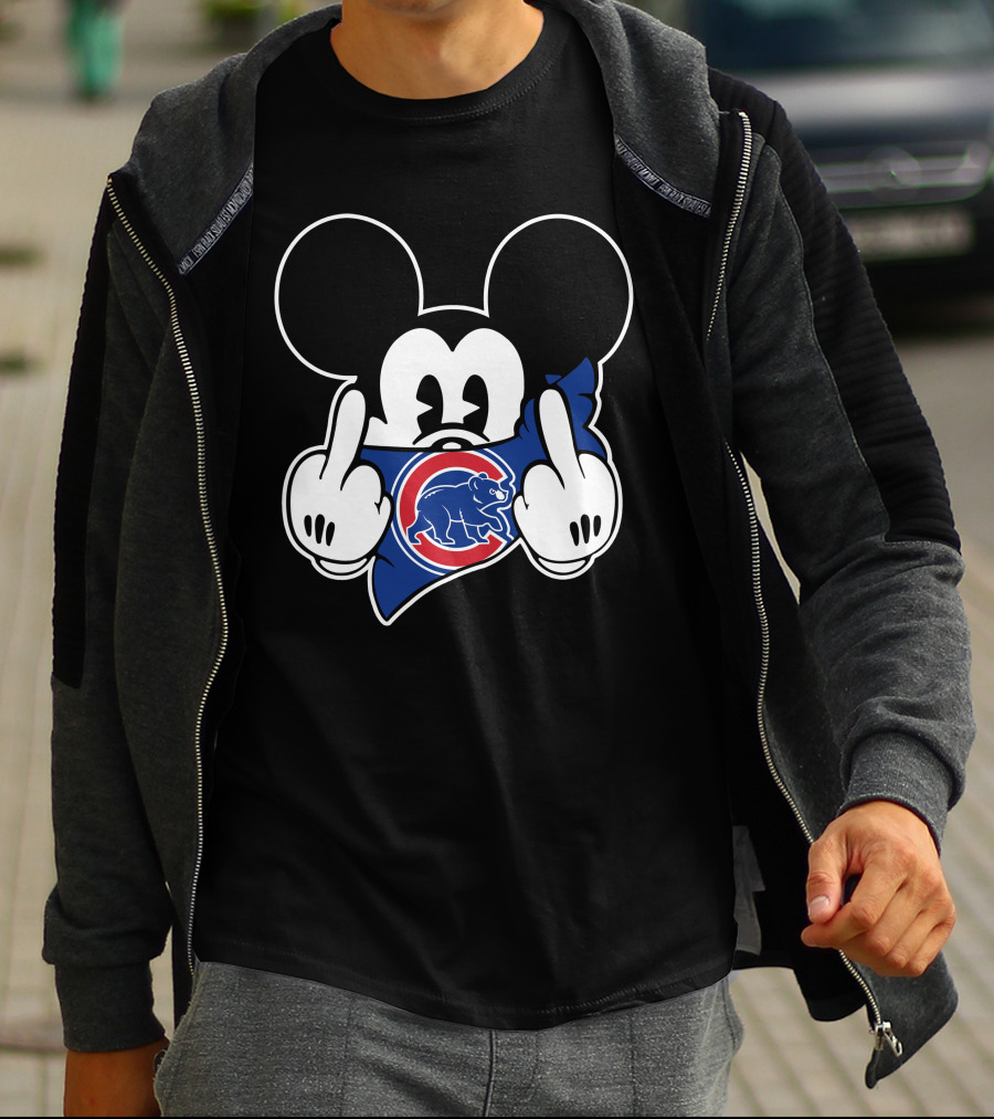 Cubs Mickey Mouse Flipping Double Middle Fingers Bandana T-Shirt
