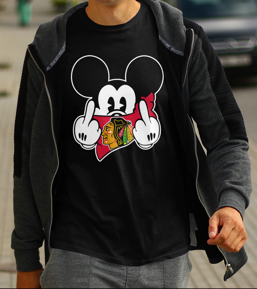 Mickey Mouse Blackhawks Logo Gesture T-Shirt