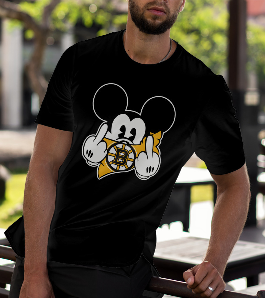 Bruins Mickey Mouse Middle Finger Salute Boston Hockey T-Shirt