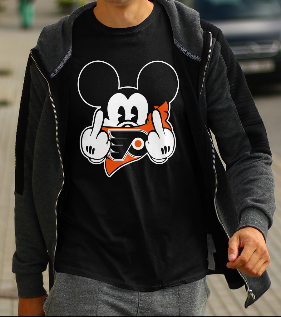 Flyers Logo Mickey Mouse Middle Finger T-Shirt