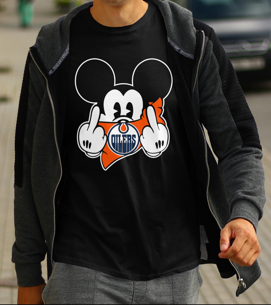 Oilers Mickey Middle Finger Gesture T-Shirt