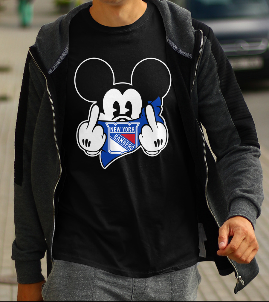 New York Rangers Mickey Middle Fingers Graphics T-Shirt