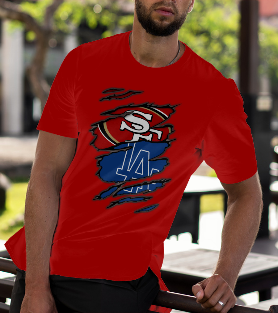 Sf 49ers And La Dodgers Logos Patchwork T-Shirt