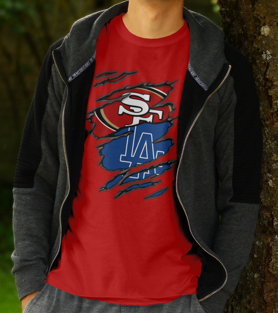 Sf 49ers And La Dodgers Logos Patchwork T-Shirt