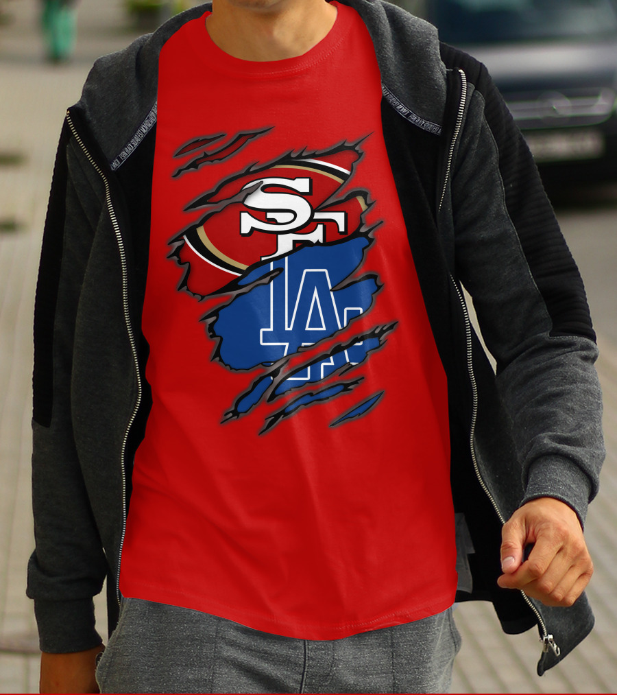 Sf 49ers And La Dodgers Logos Patchwork T-Shirt
