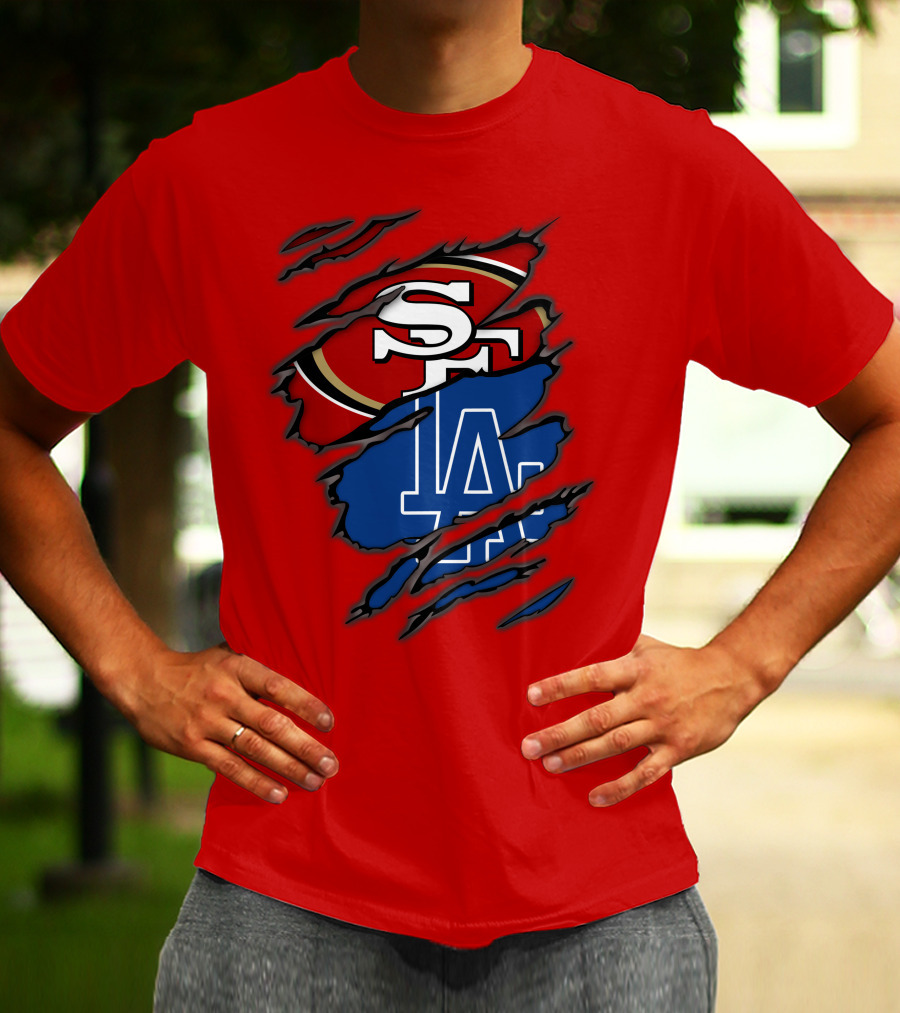 Sf 49ers And La Dodgers Logos Patchwork T-Shirt